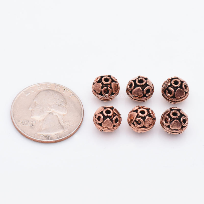 9mm Antique Copper Round Bali Spacer Beads