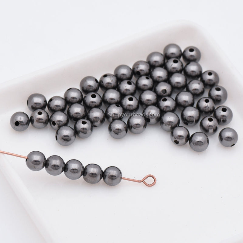 Black / Gunmetal Round Shiny Ball Beads For Jewelry Makings 