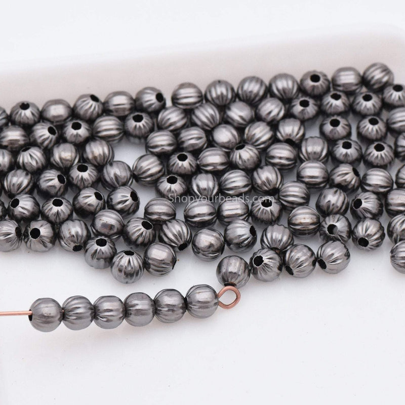 Black / Gunmetal Corrugated Ball Spacer Beads 