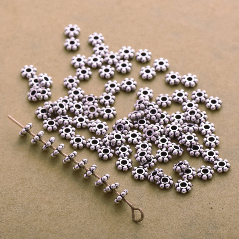 5mm Antique Silver Plated Daisy Spacer Beads