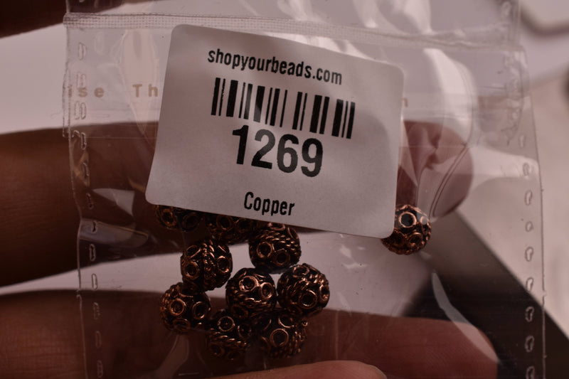 7mm Antique Copper Bali Spacer Ball Beads