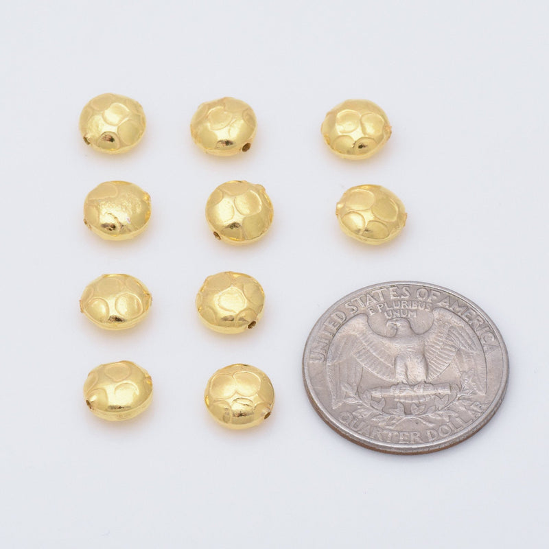 Gold Plated 8mm Hammered Saucer Spacer Beads