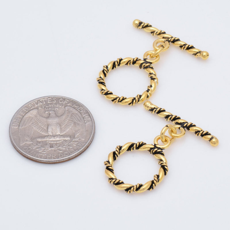 Antique Gold Plated Twisted Toggle Clasps - 13mm