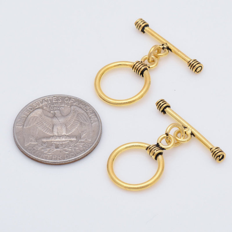Antique Gold Plated Toggle T Bar Clasps - 16mm