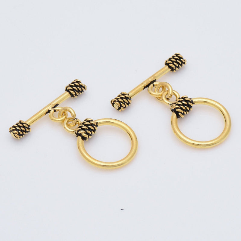 Antique Gold Plated Bali Toggle T Bar Clasps - 16mm