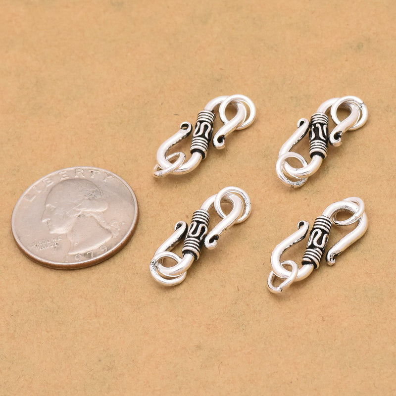 Antique Silver Plated S Hook Bali Clasps - 28mm