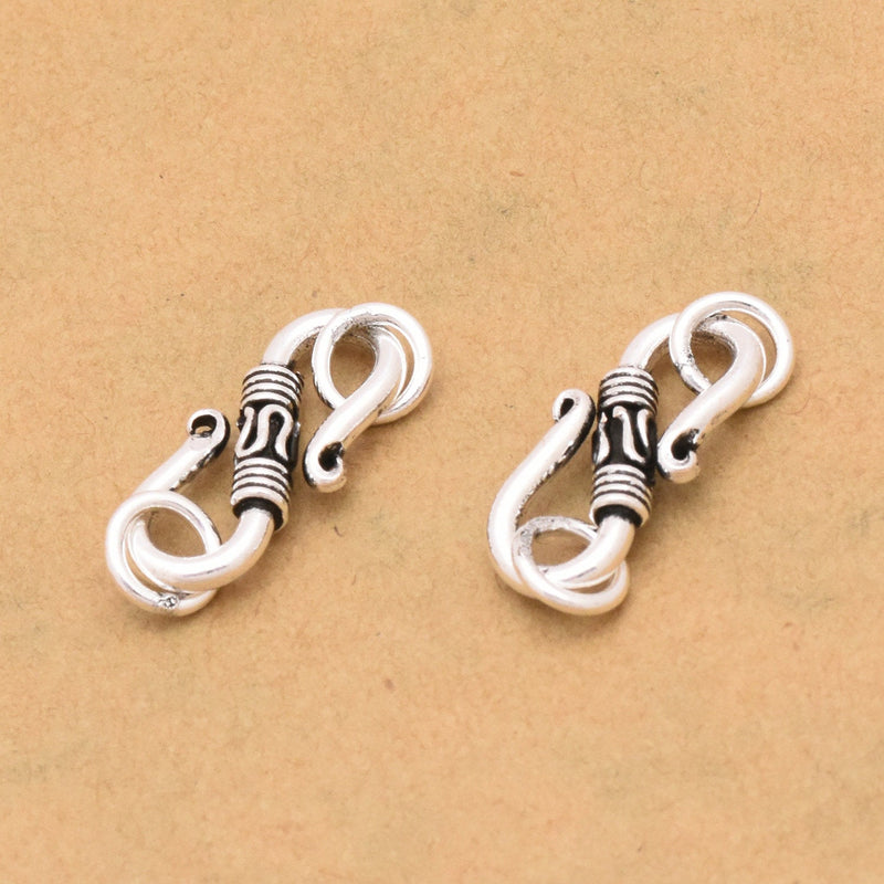 Antique Silver Plated S Hook Bali Clasps - 28mm