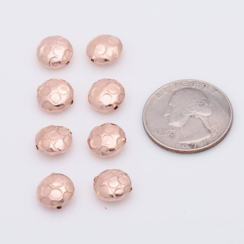 Rose Gold Plated 10mm Hammered Saucer Spacer Beads