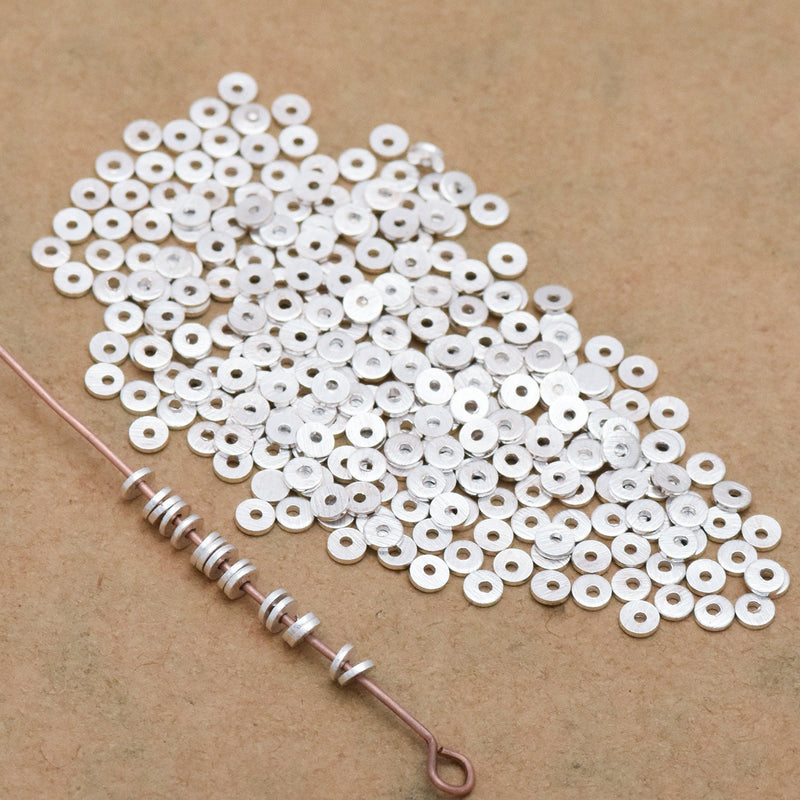 Silver Plated Flat Disc Heishi Spacer Beads - 3mm