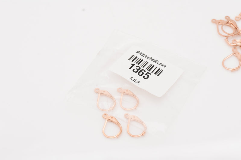 Rose Gold Plated Lever Back Ear Wire Hooks - 10mm