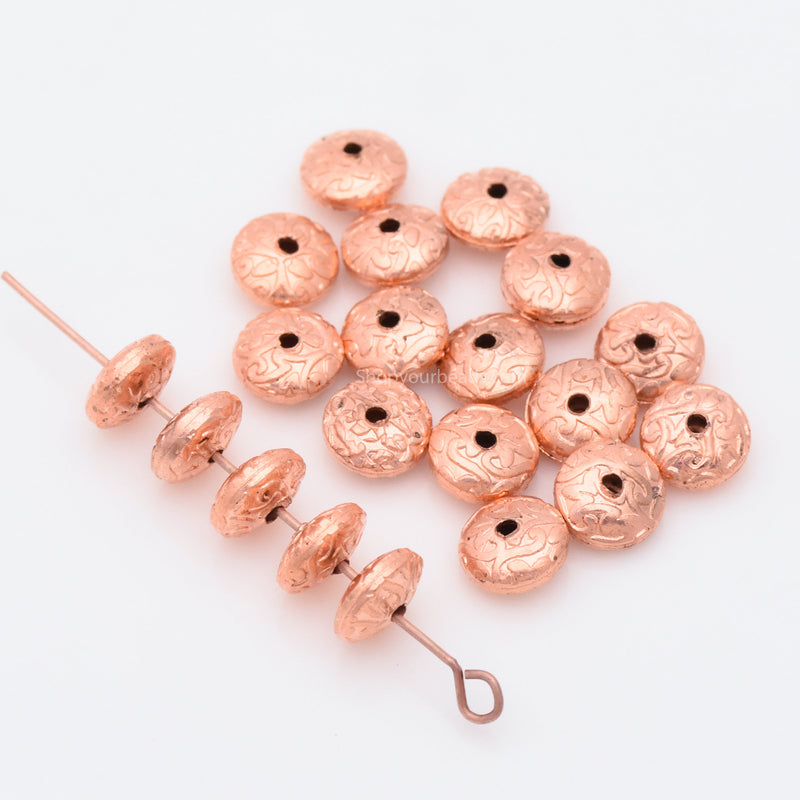 Copper Floral Print Saucer Beads For Jewelry Makings 