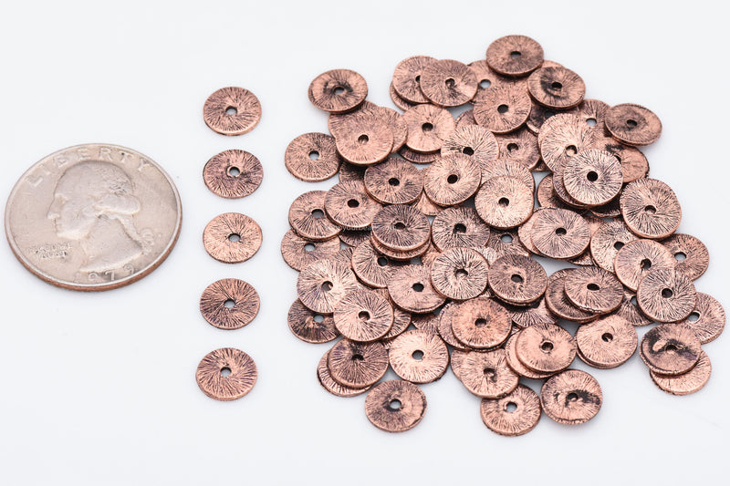 Antique Copper Flat Disc Heishi Spacer Beads - 8mm