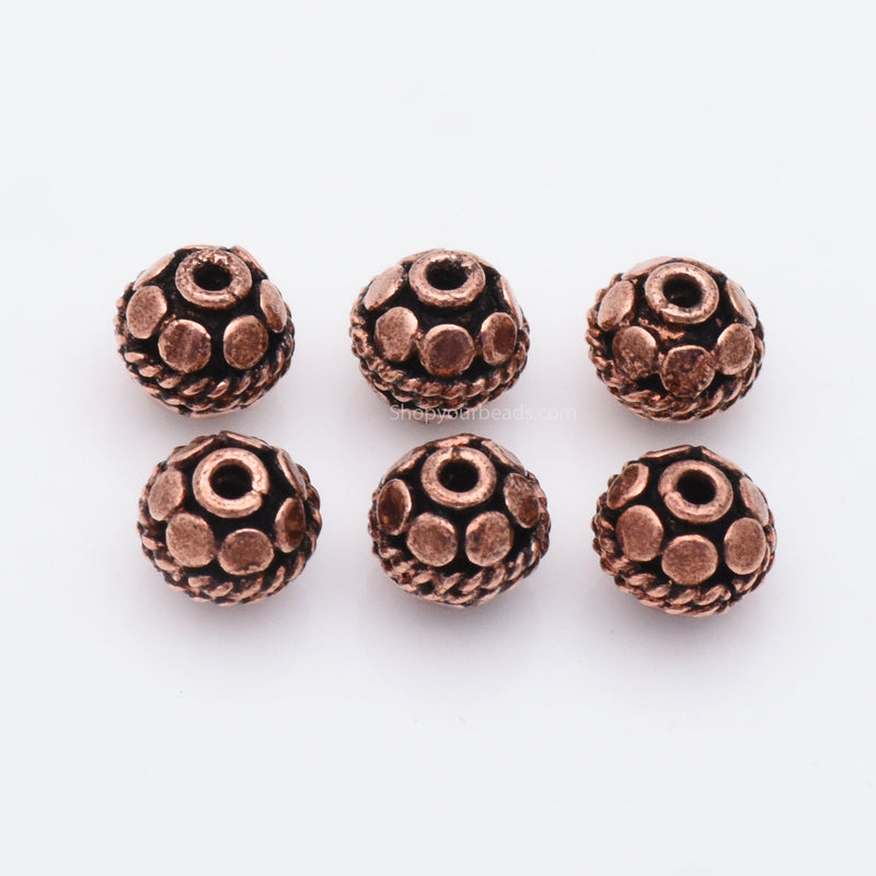 8mm Antique Copper Round Bali Spacer Beads