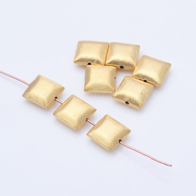 Gold Plated 12mm Square Cushion Spacer Beads
