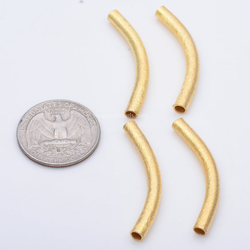 Gold Plated Curved Tube Pipe Beads - 40mm / 3mm hole