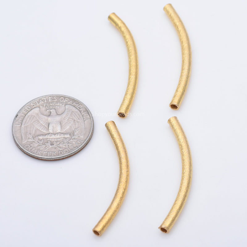 Gold Plated Curved Tube Pipe Beads - 40mm / 2mm hole