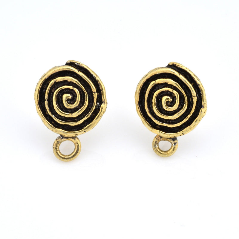 Antique Gold Plated Spiral Earring Studs