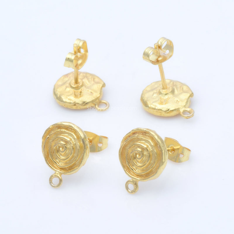 Gold spiral post earring ear studs for earring makings 