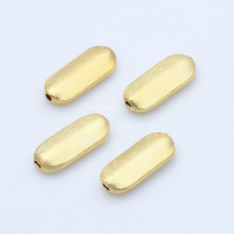 Gold Plated Oblong Elongated Flat Capsule Beads