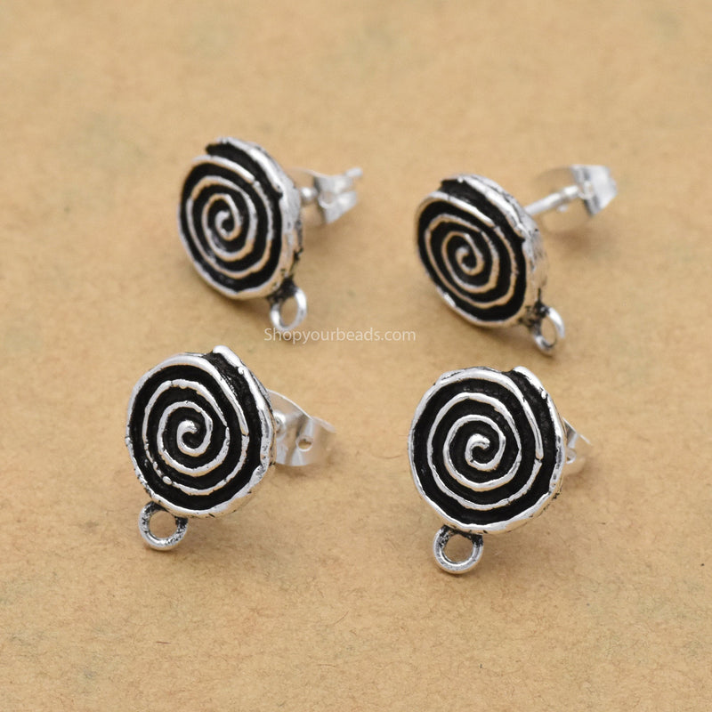 Antique Silver Spiral post earring Ear Studs For Earring Makings