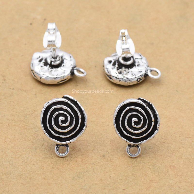 Antique Silver Plated Spiral Earring Studs