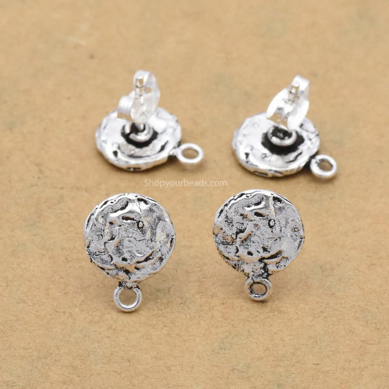 Antique Silver Plated Hammered Earring Studs