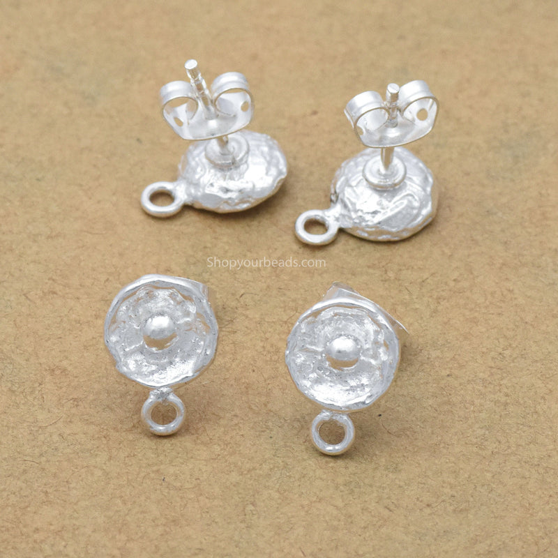 Silver Hammered Ear Studs For Earring Makings