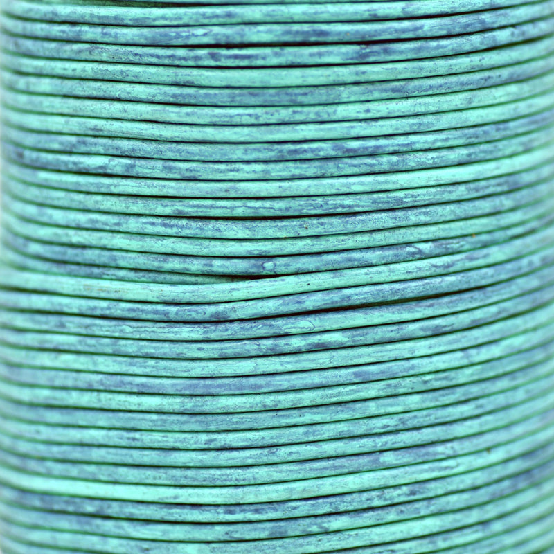 Vintage Turquoise Blue Leather Cord Round
