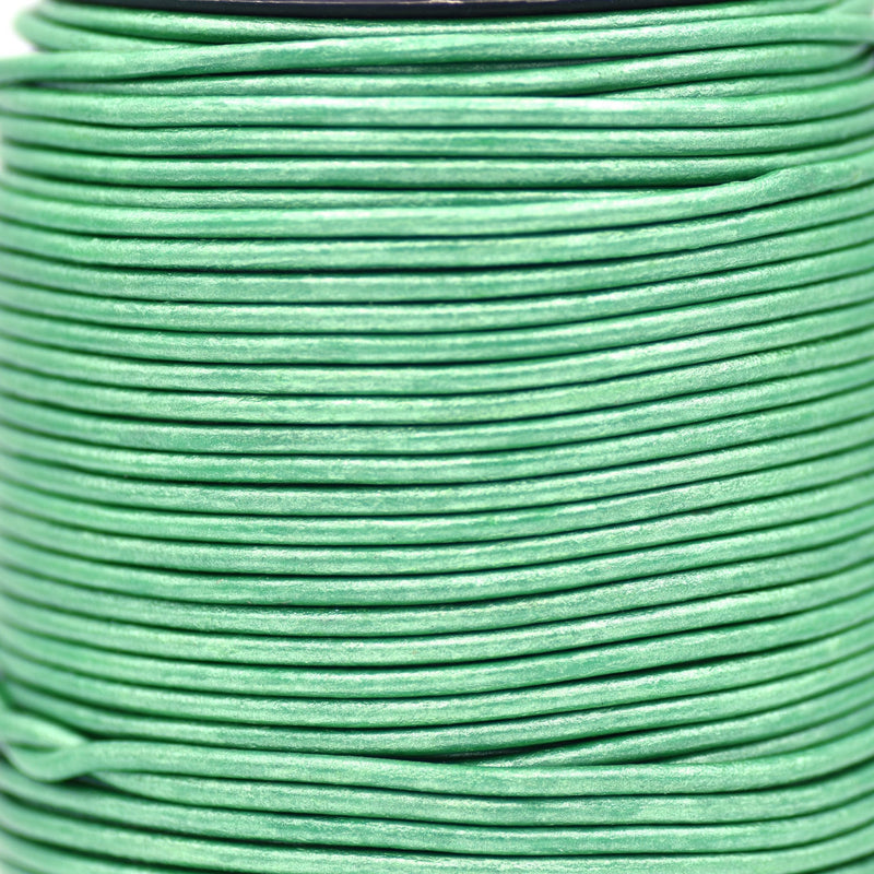 Metallic Leaf Green Leather Cord Round