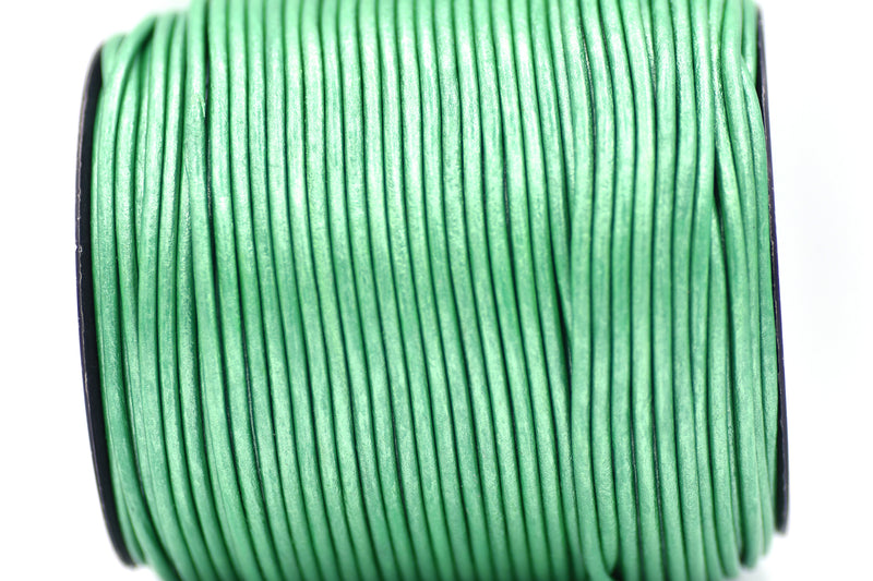 2mm Metallic Leaf Green Leather Cord - Round - Premium Quality - Indian Leather - Wrap Bracelet Making Findings Lead Free - Necklace Making