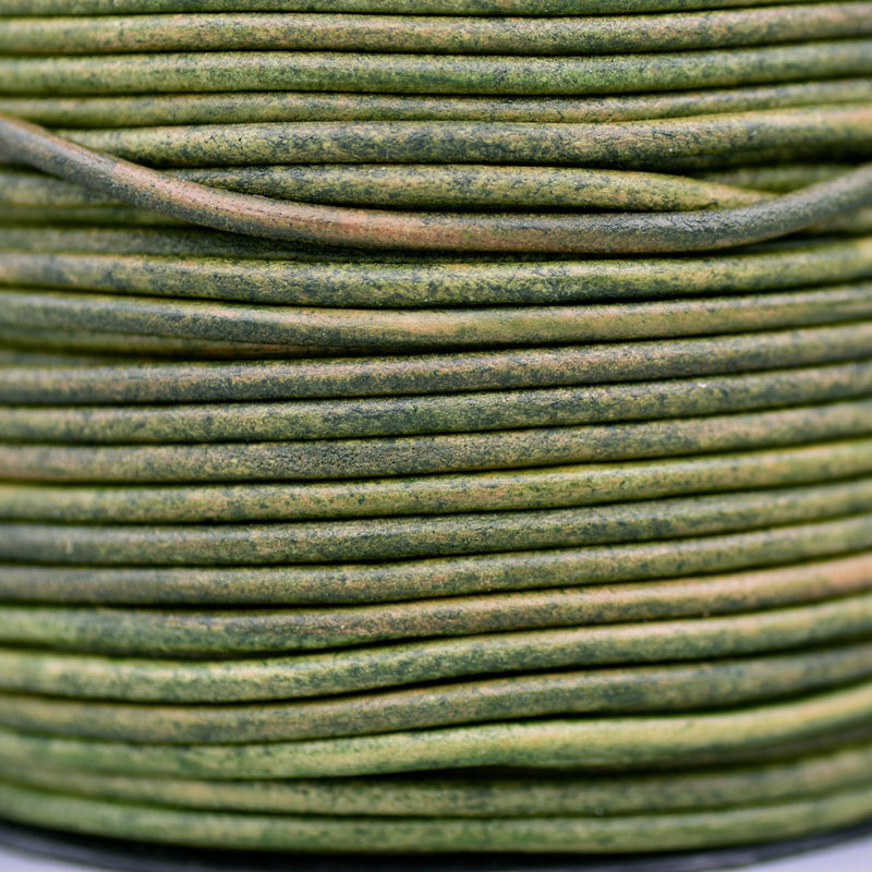 Emerald Vintage Green Leather Cord Round
