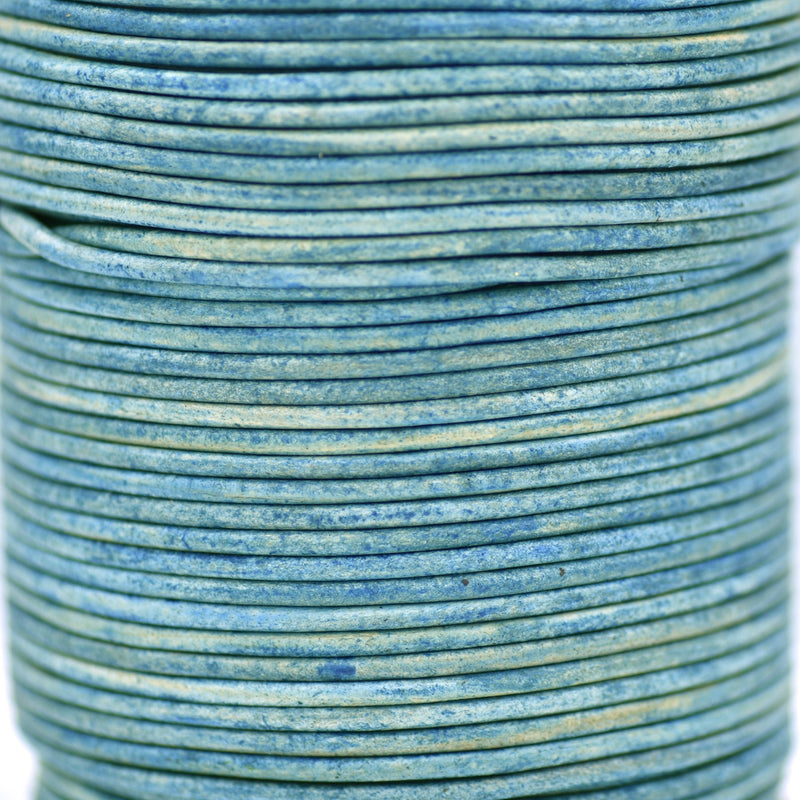 Vintage Sky Blue Leather Cord Round