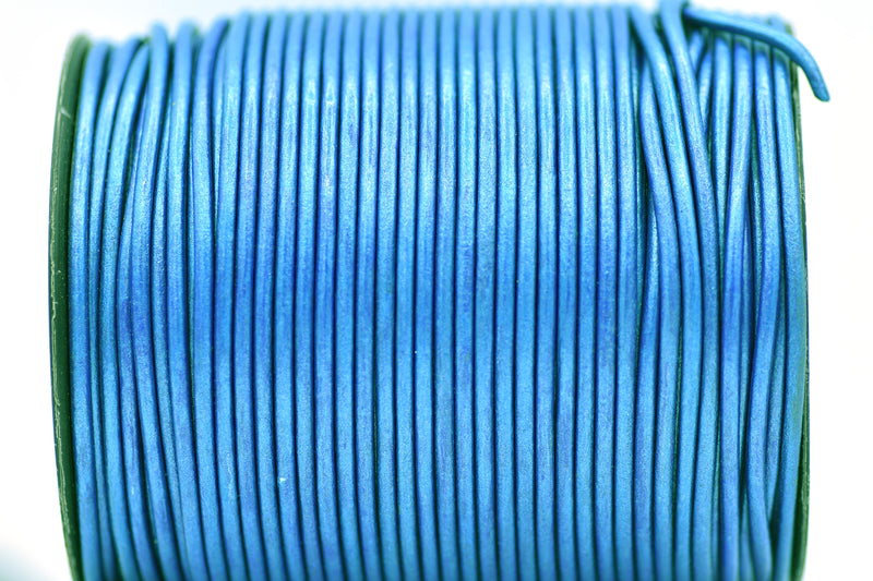 1.5mm Metallic Blue Leather Cord - Round