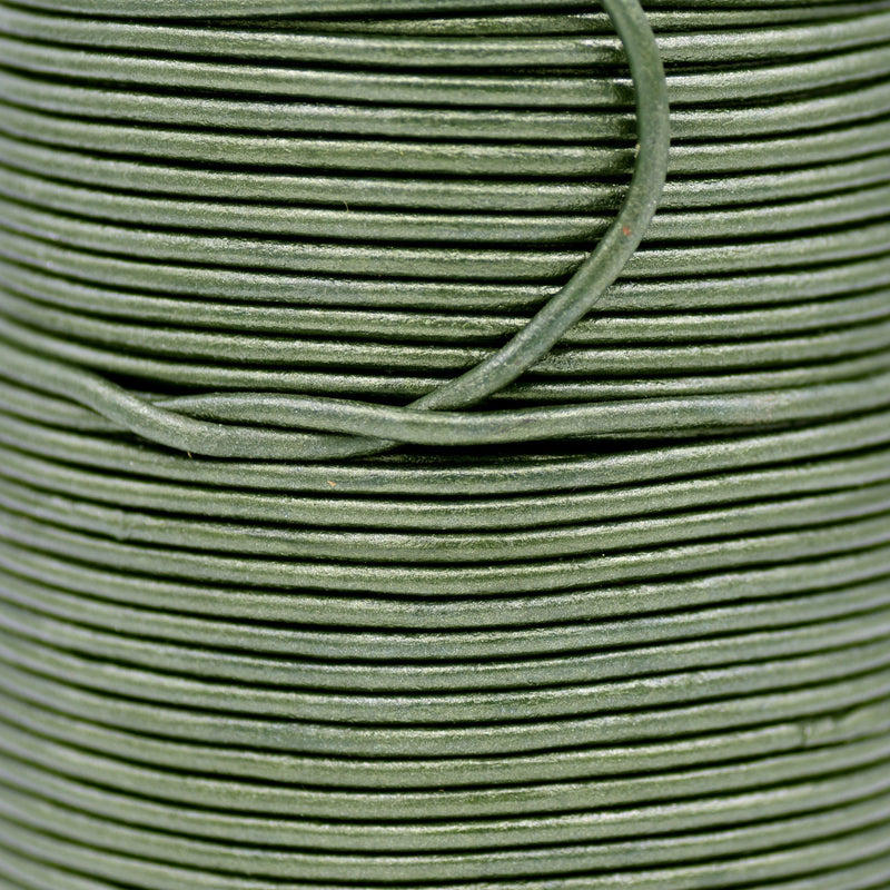 Metallic Forrest Green Leather Cord Round For DIY Jewelry 
