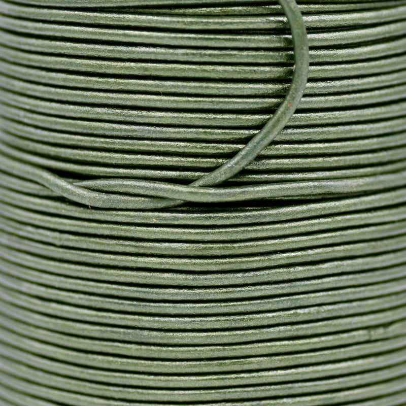 Metallic Forrest Green Leather Cord Round