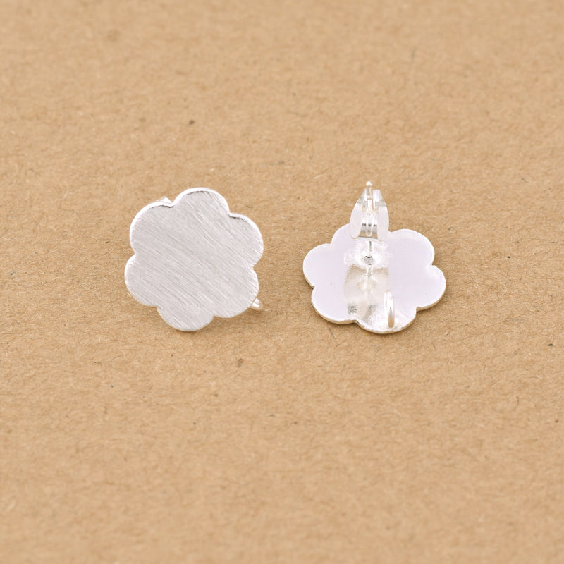 Silver Plated Floral Earring Studs - 16mm
