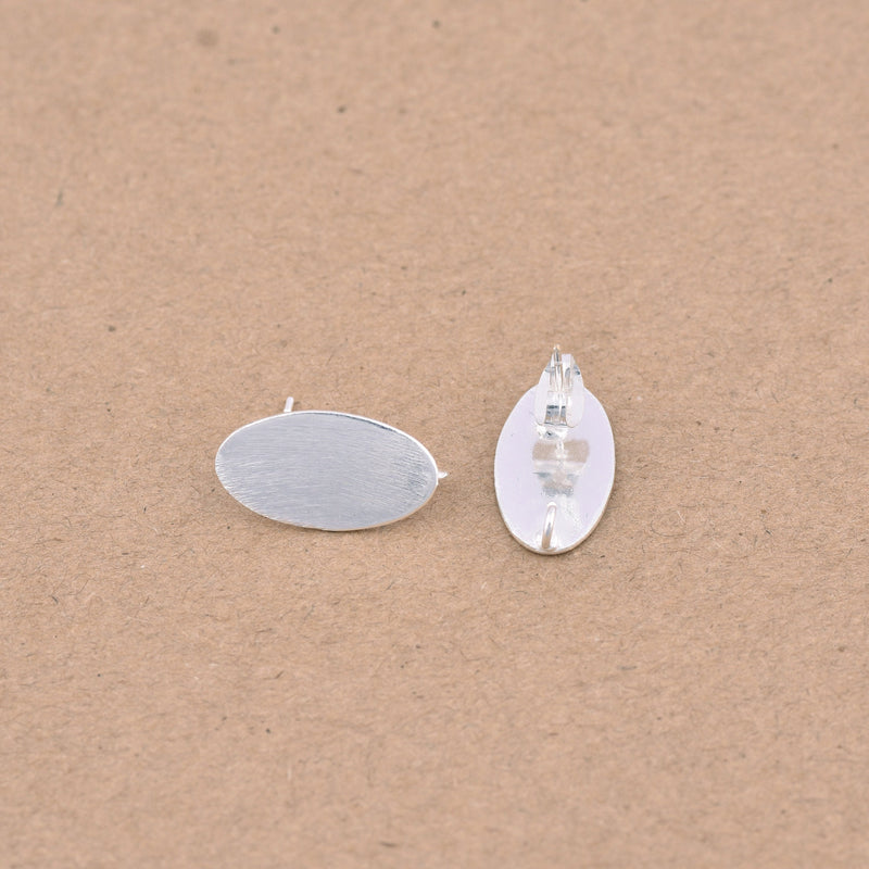 Silver Oval Brushed Ear Studs For Earring Makings