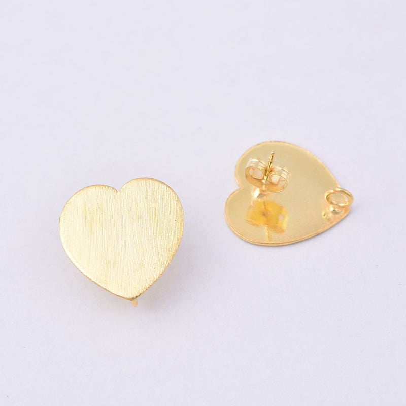 Gold Brushed Heart Earring Components Ear Studs For Earring Makings