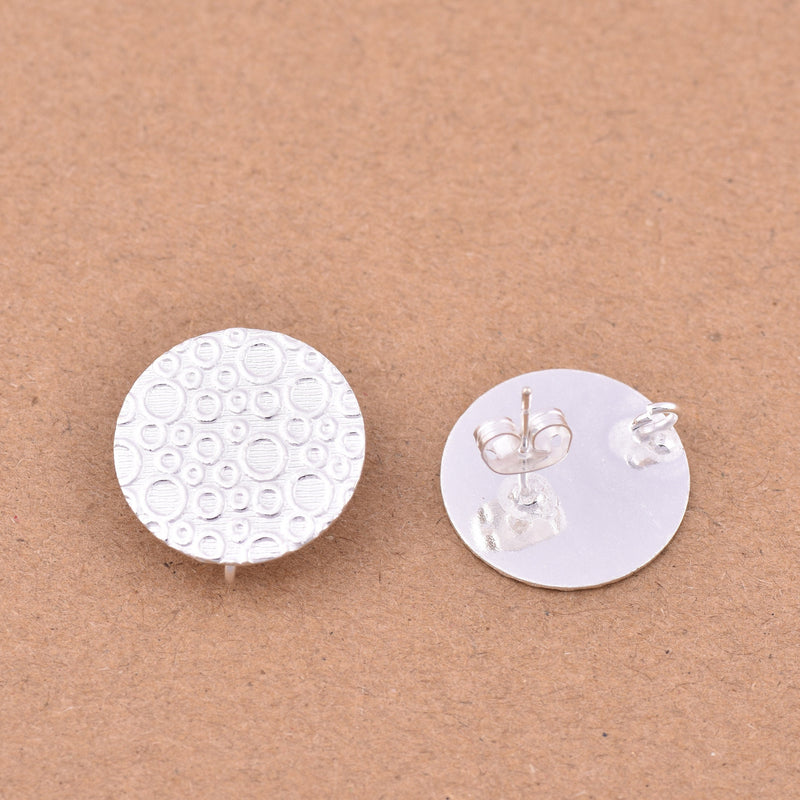 Silver Circle Textured Earring Components Ear Studs For Earring Makings