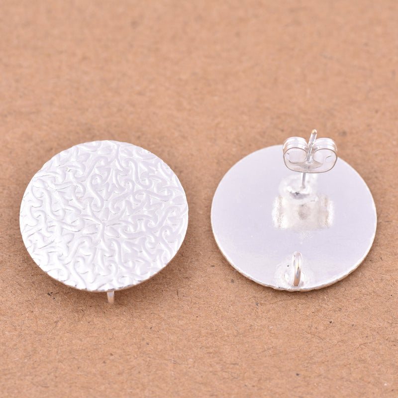 Silver Floral Textured Earring Components Ear Studs For Earring Makings