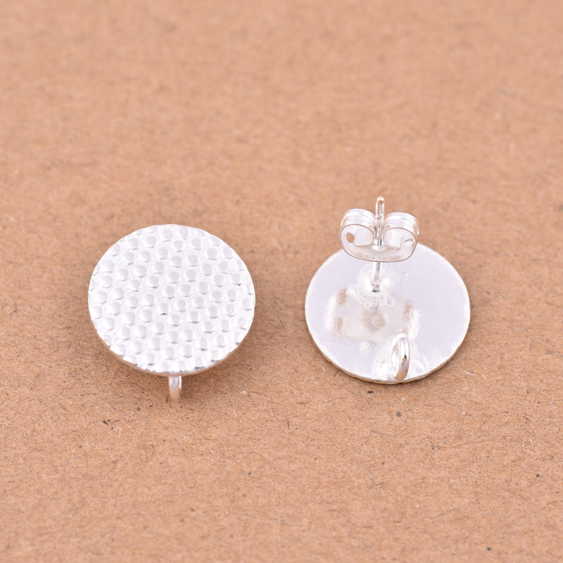 Silver Textured Circle Earring Components Ear Studs For Earring Makings