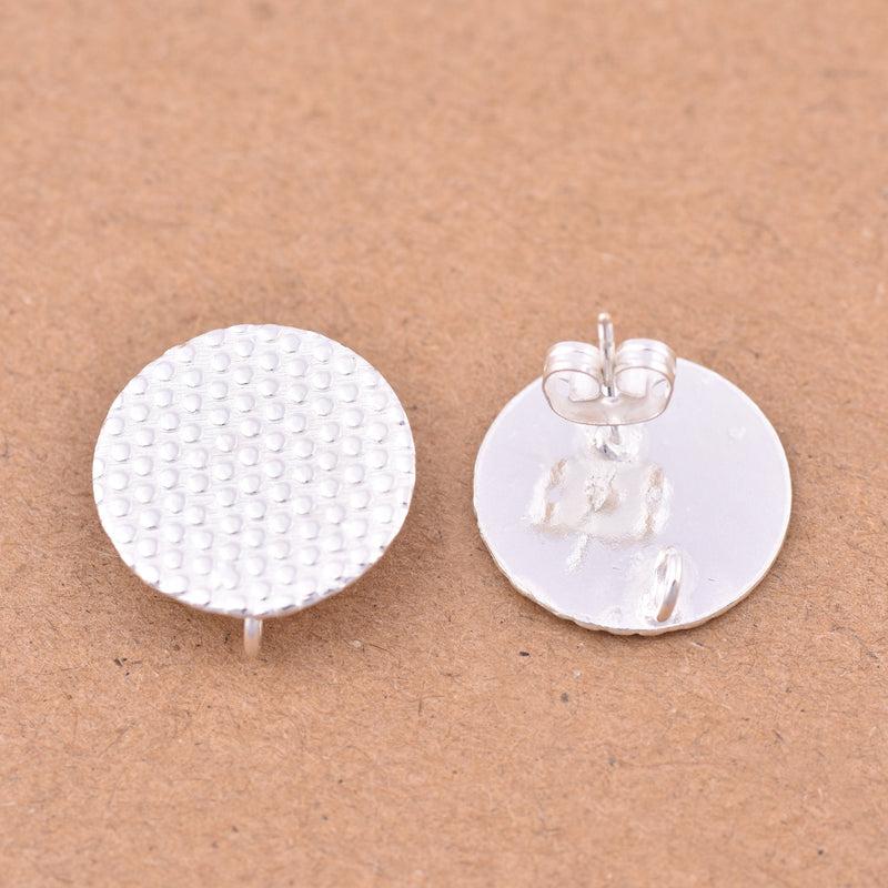 Silver Textured Circle Earring Components Ear Studs For Earring Makings