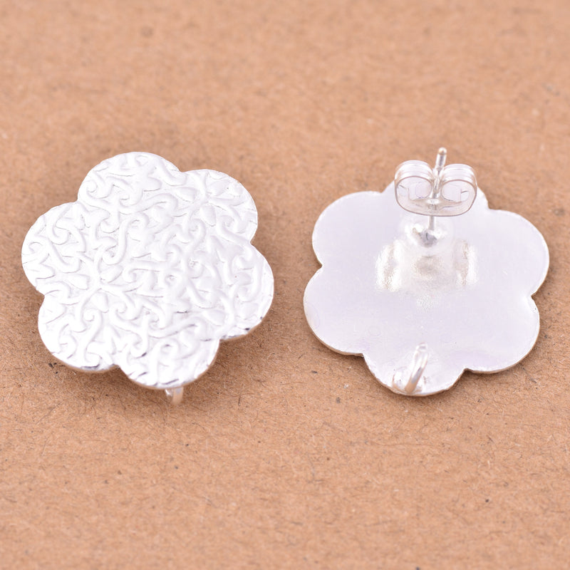 Silver floral post earring textured ear studs for earring makings 
