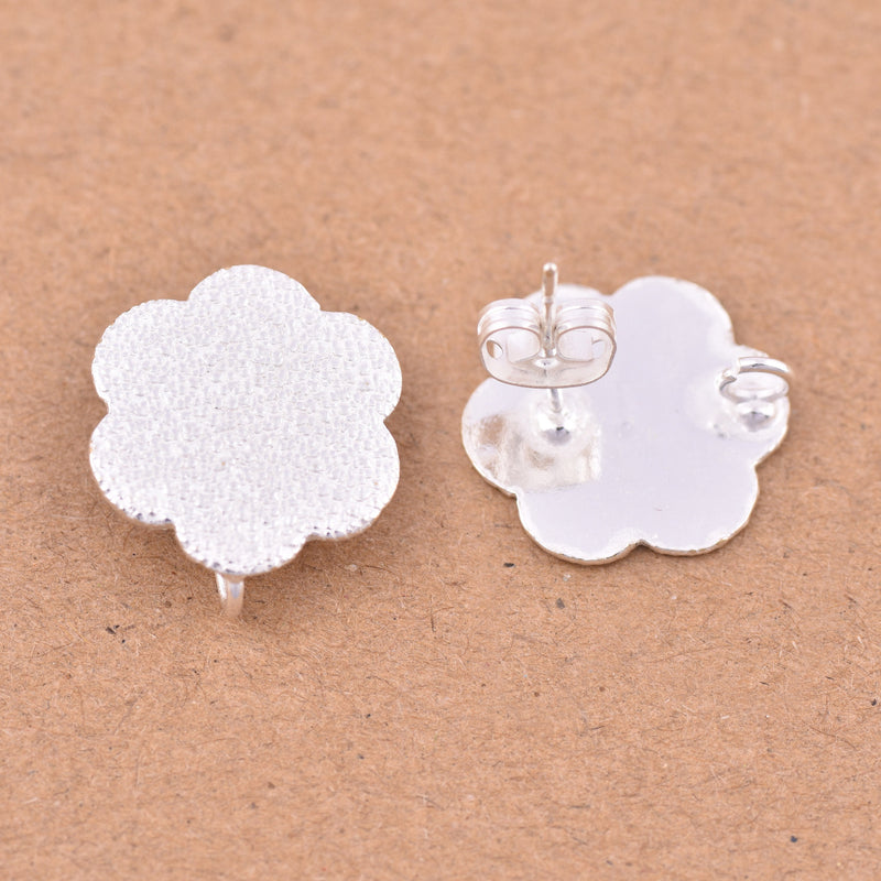 Silver floral post earring brushed ear studs for earring makings