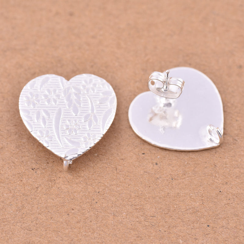 Silver heart post earring textured ear studs For Jewelry Makings 