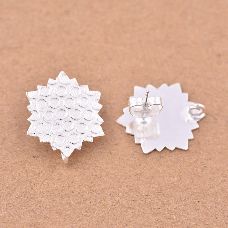Silver snow flake post earring textured ear studs For Jewelry Makings 