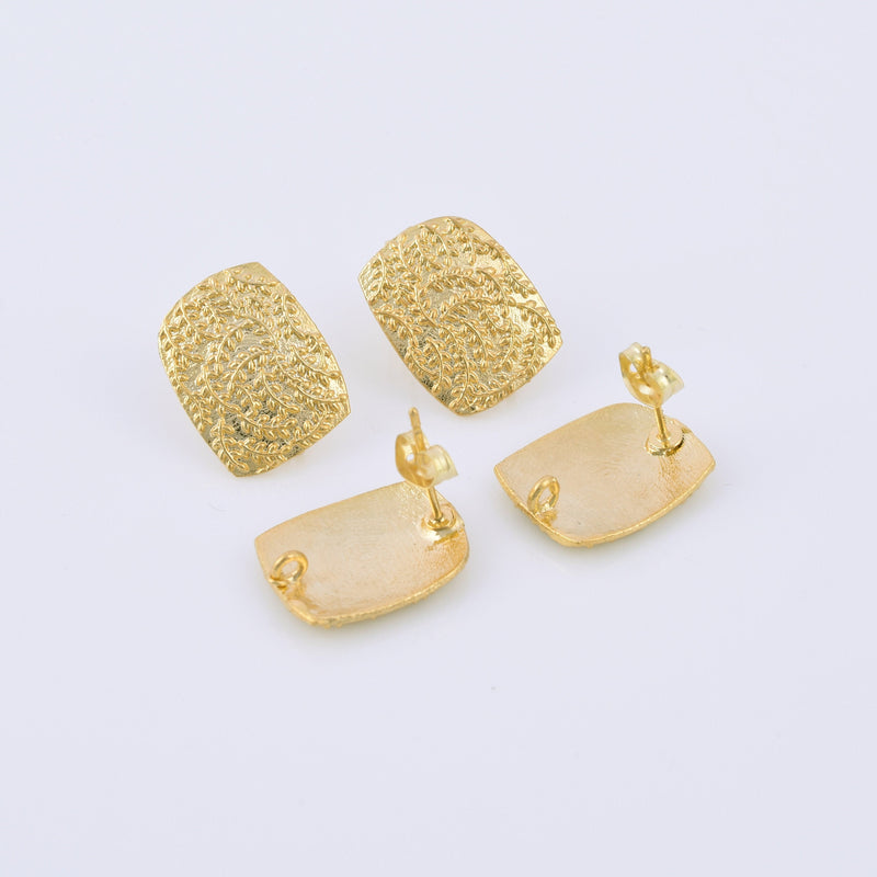 Gold Floral Rectangular Post Earring Ear Studs For Earring Makings 