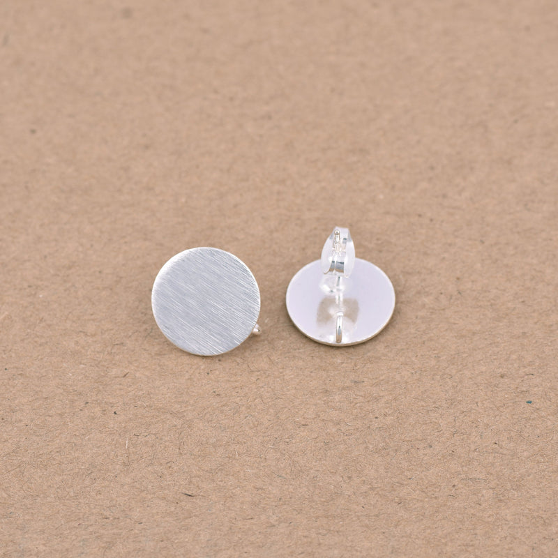 Silver Plated Round Brushed Earring Studs