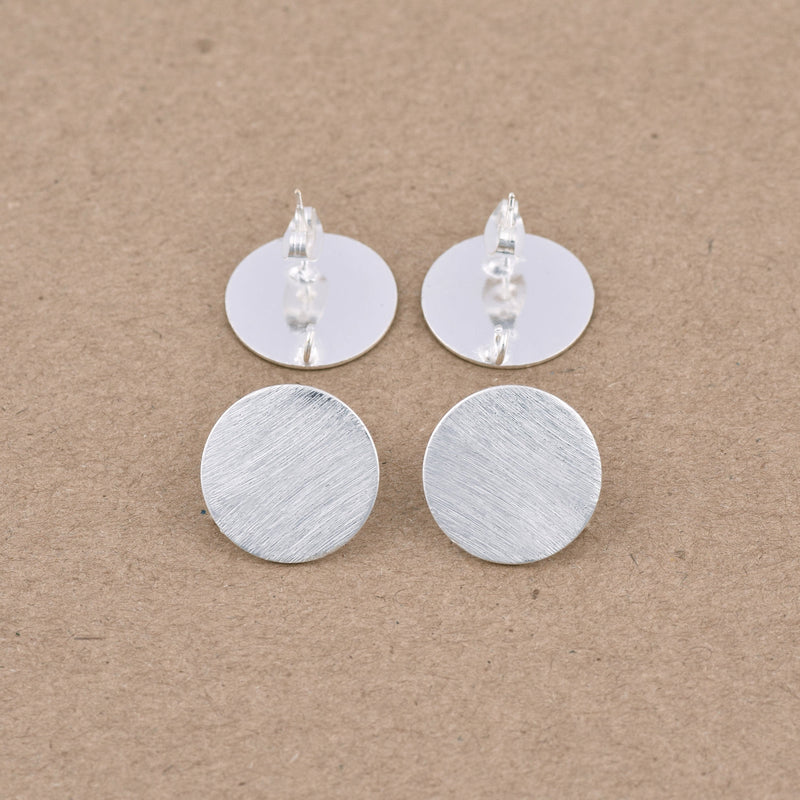 Silver Brushed Round Ear Studs For Earring Makings