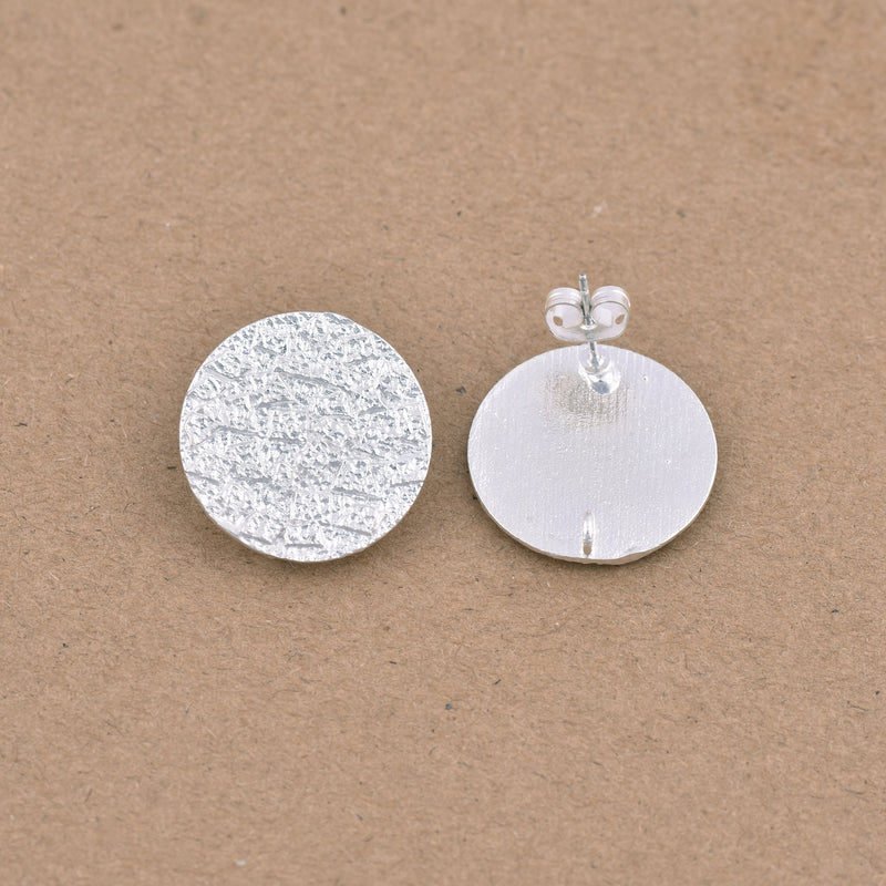 Silver Textured Round Ear Studs For Earring Makings